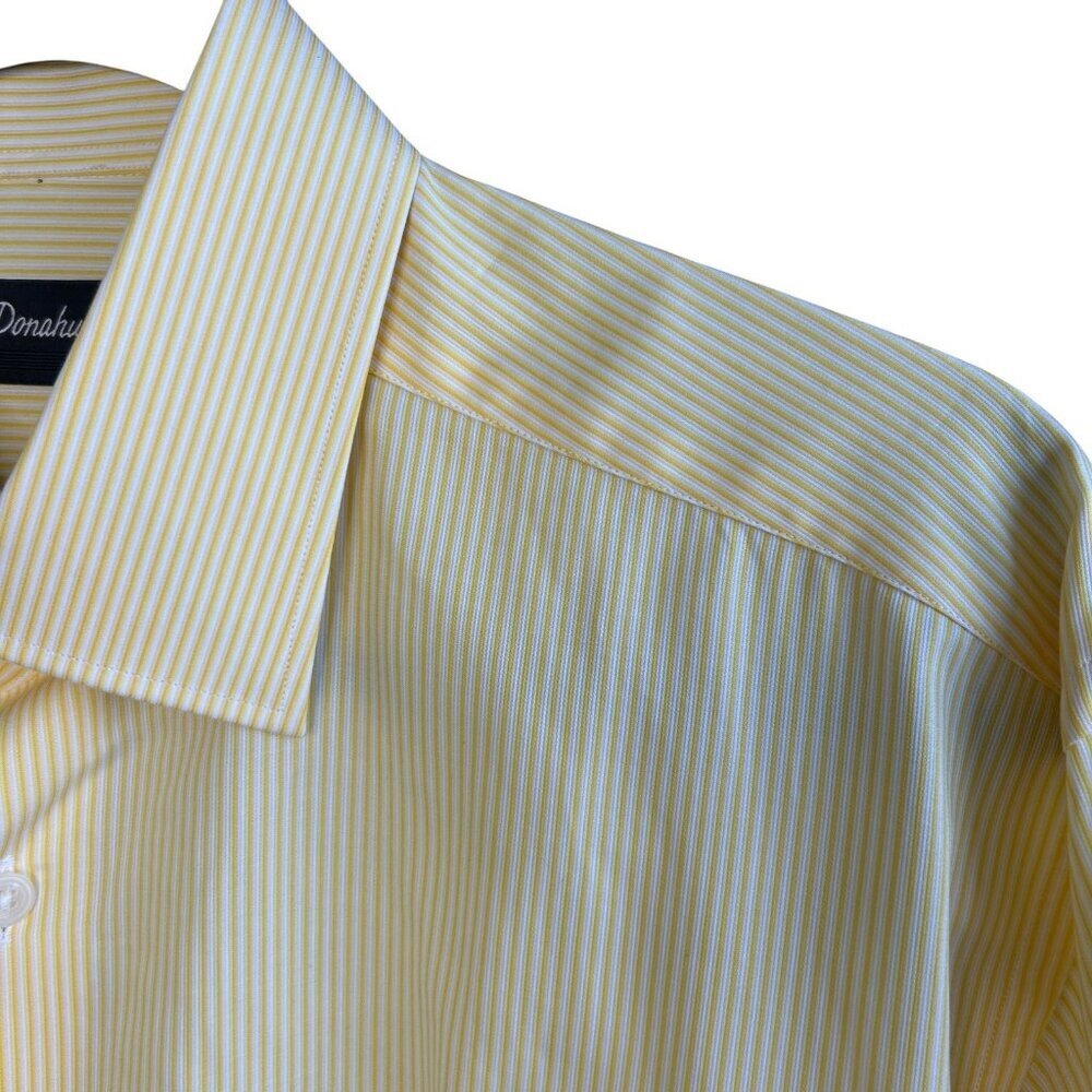 David Donahue Dress Shirt Green Striped Spread Collar Size 16.5 32/33